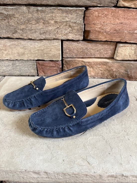 Lands' End Shoes - Lands End sz 9 blue suede driving later with gold horse bit detail